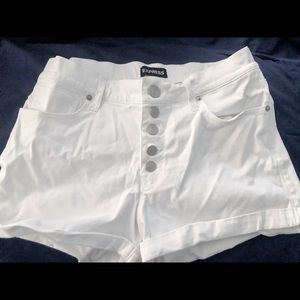 Express HighWaisted White Button Up Shorts